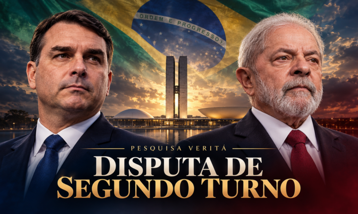 Ilustração editorial de Flávio Bolsonaro e Lula sobre a disputa de segundo turno.