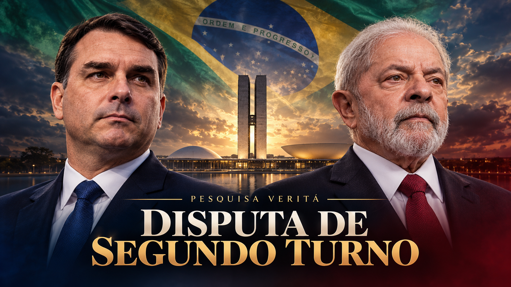 Ilustração editorial de Flávio Bolsonaro e Lula sobre a disputa de segundo turno.